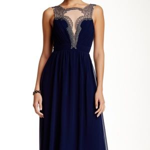 Navy and pewter/gray floor length formal gown